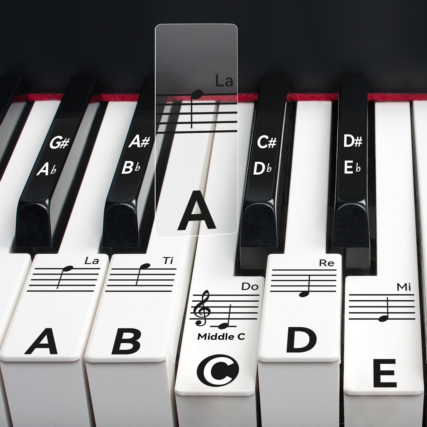 runzoos 2 Sheets Piano Keyboard Stickers for 88/76/61/54/49 Keys, Transparent and Removable Piano Stickers for Beginners and Kid