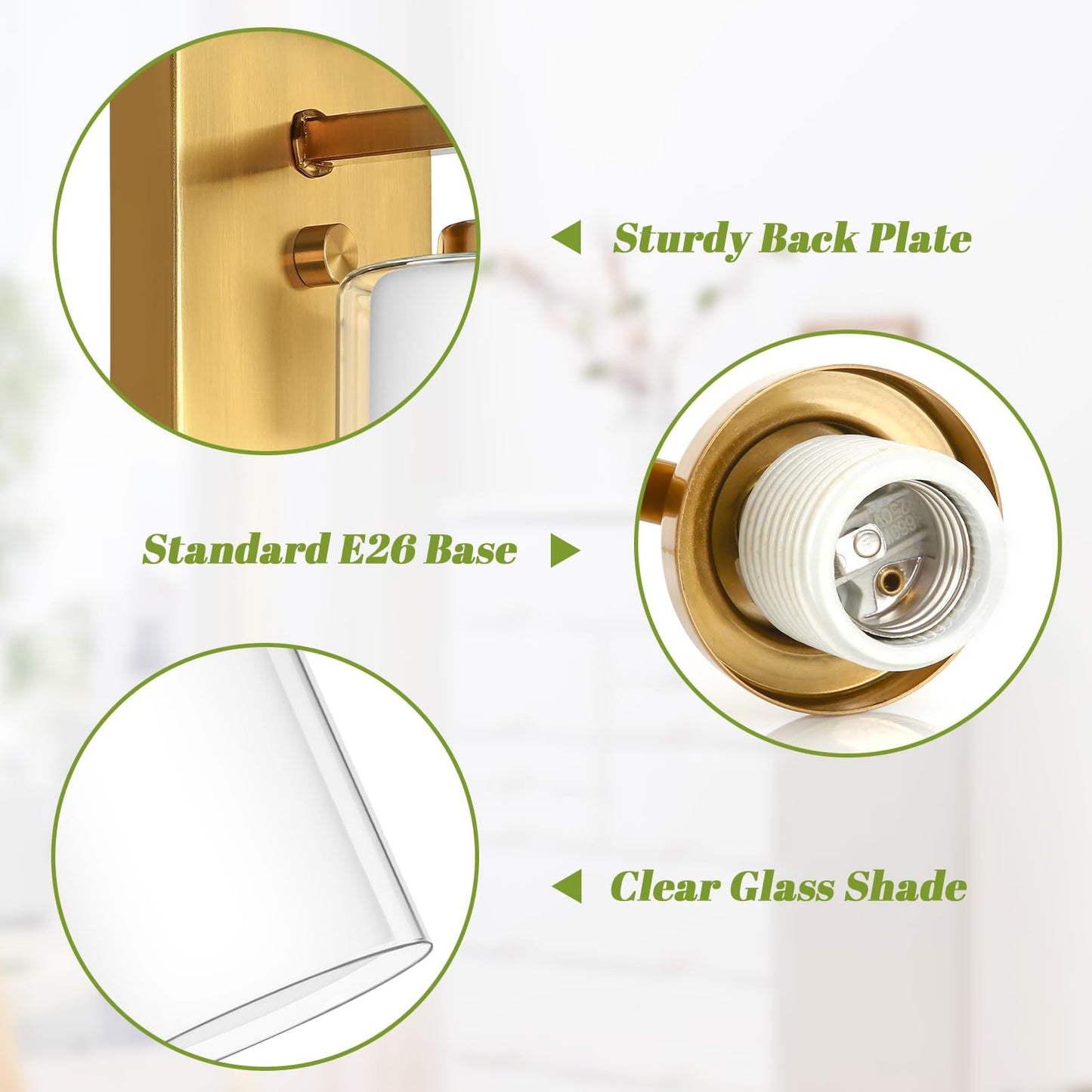 Set Of 2 Wall Sconces For Bathroom  Modern Vanity Light Fixtures  Gold Wall Mount Lighting Lanterns  Farmhouse Wall Lights With Double Clear Glass Shade For Bedroom Living Room Mirror Hallway