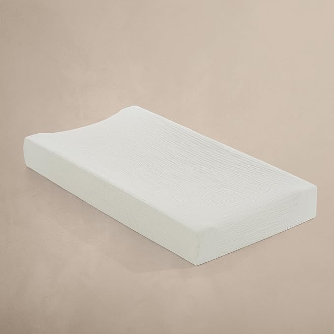 Oilo Muslin Changing Pad Cover, Ultra Soft Breathable 100% Organic Cotton Muslin, Fitted, Machine Washable, Fits Standard Changing Pads (32" x 16"), Heirloom Organic Collection, Eggshell Creme