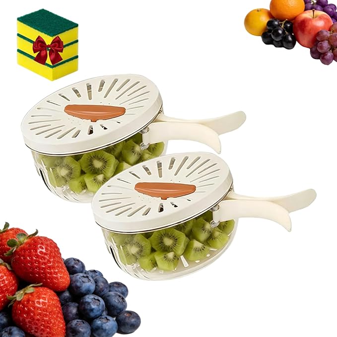 Draining and Preservation Basket, 2-in-1 Draining and Preservation Basket: Simplify Washing & Storing, Multifunctional Fruit Washing Bowl, Fruit Washing Baskets (Brown 2pcs, Small)