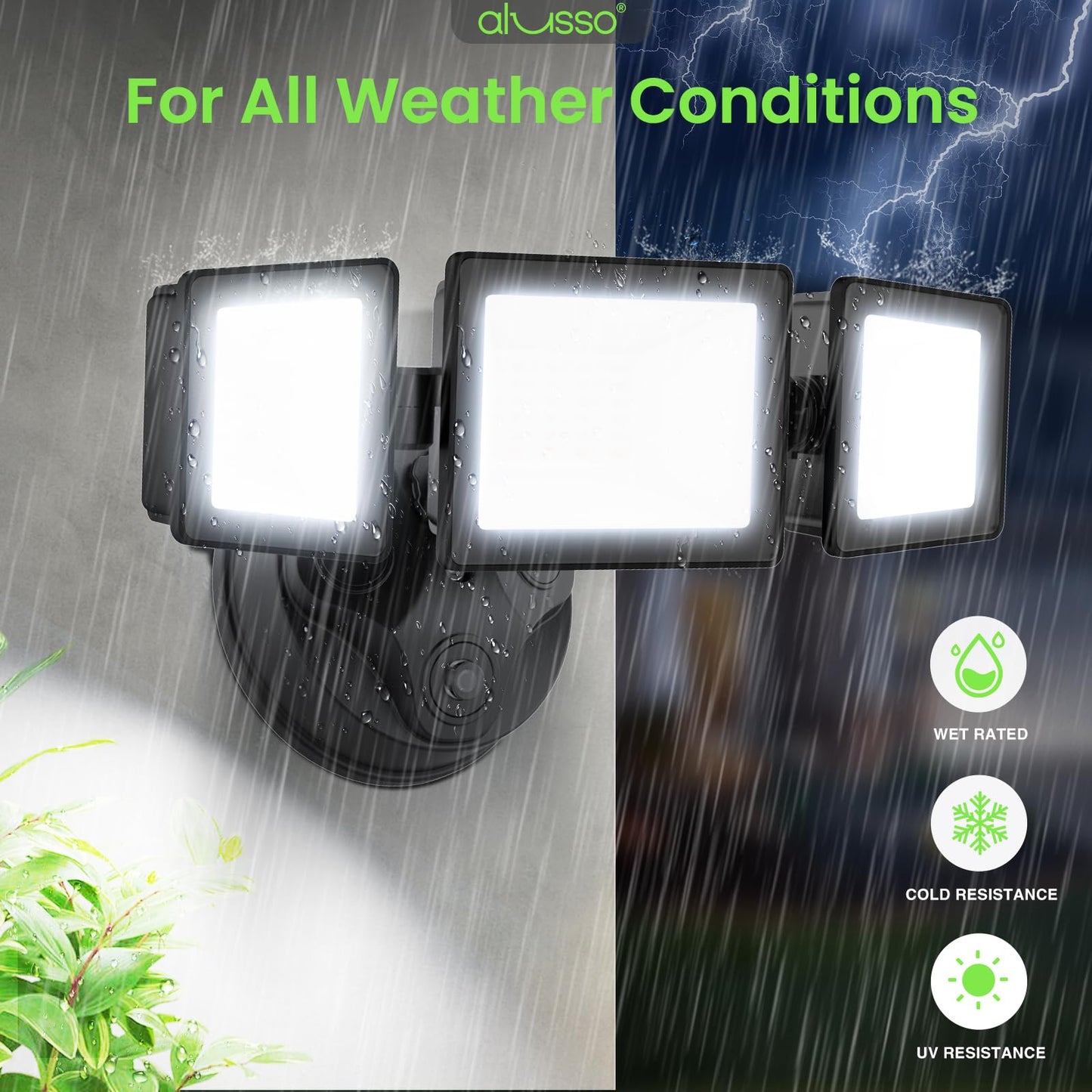 Alusso?Dusk To Dawn Outdoor Lighting  40W 4000Lm Dusk Till Dawn Outdoor Light  3000K/4000K/6000K 3Cct Ip65 3 Heads Security Lights Dusk To Dawn For House Garage Yard Walkway 1 Pack Black