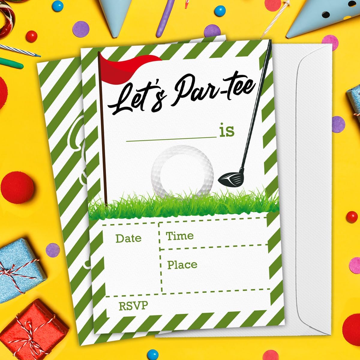 Golf Birthday Invitations With Envelopes (20 Count), Let's Par-tee Golf Birthday Party Fill in Invites Cards, Double Sided Design