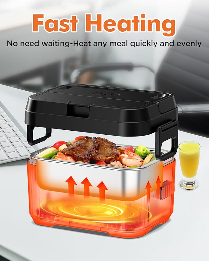 Cordless Electric Lunch Box for Adults, Men & Women – Rechargeable Self-Heating Food Warmer with 1.2L SS Container, Battery-Powered Heated Lunch Box, Perfect for Work and Travel Use