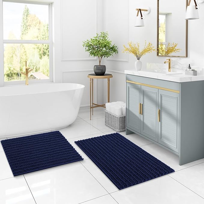 Arotive Luxury Chenille Bathroom Rug Mat, Extra Soft Thick Absorbent Shaggy Bath Rugs, Non-Slip Machine Wash Dry, Plush Bath Mats for Bathroom, Shower and Tub, 70x46, Navy