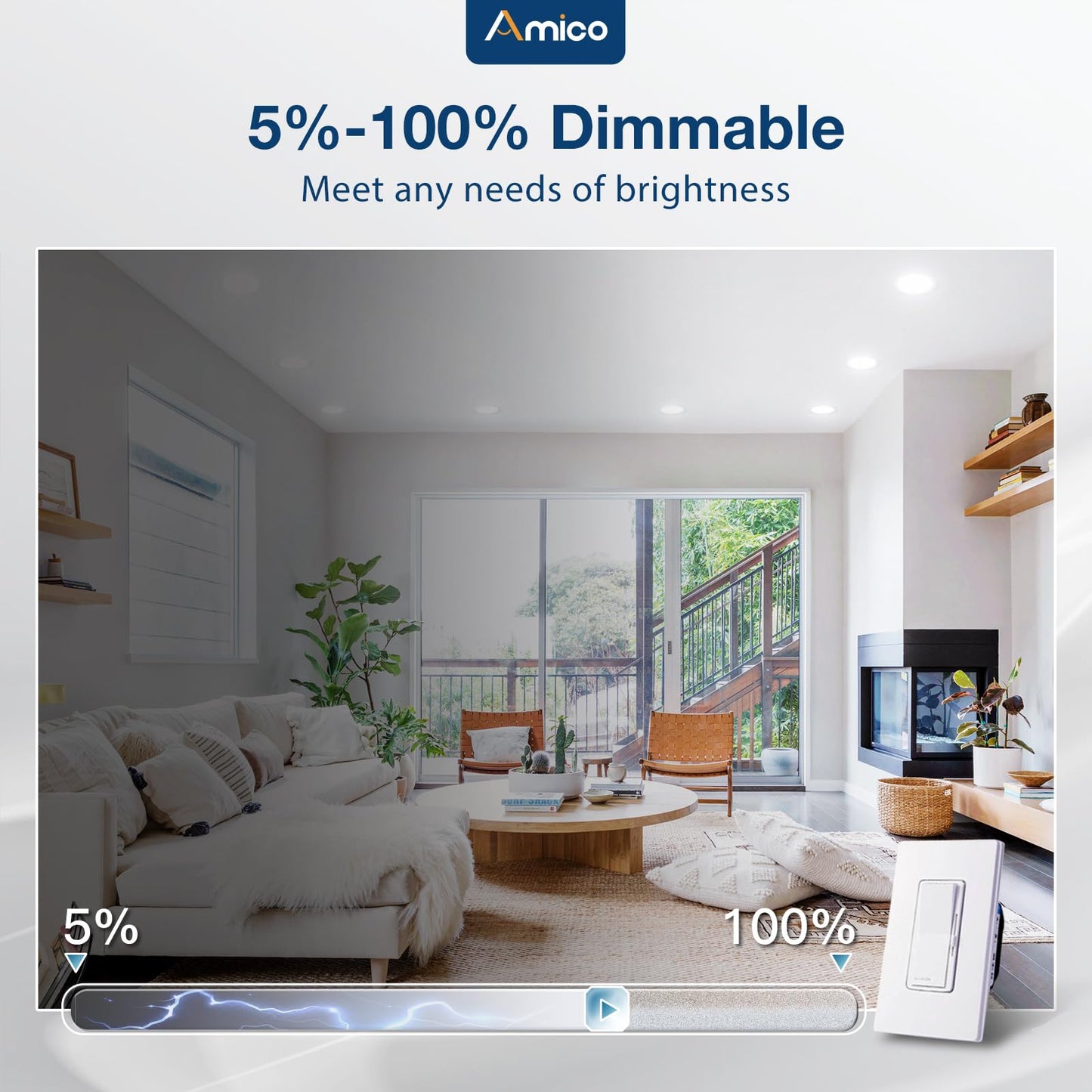Amico Recessed Lighting 5/6 Inch, 4 Pack 5CCT Flat LED Can Lights, 2700K/3000K/4000K/5000K/6000K Selectable,12W Eqv 120W, 1050LM Brightness, Retrofit Installation - ETL & FCC