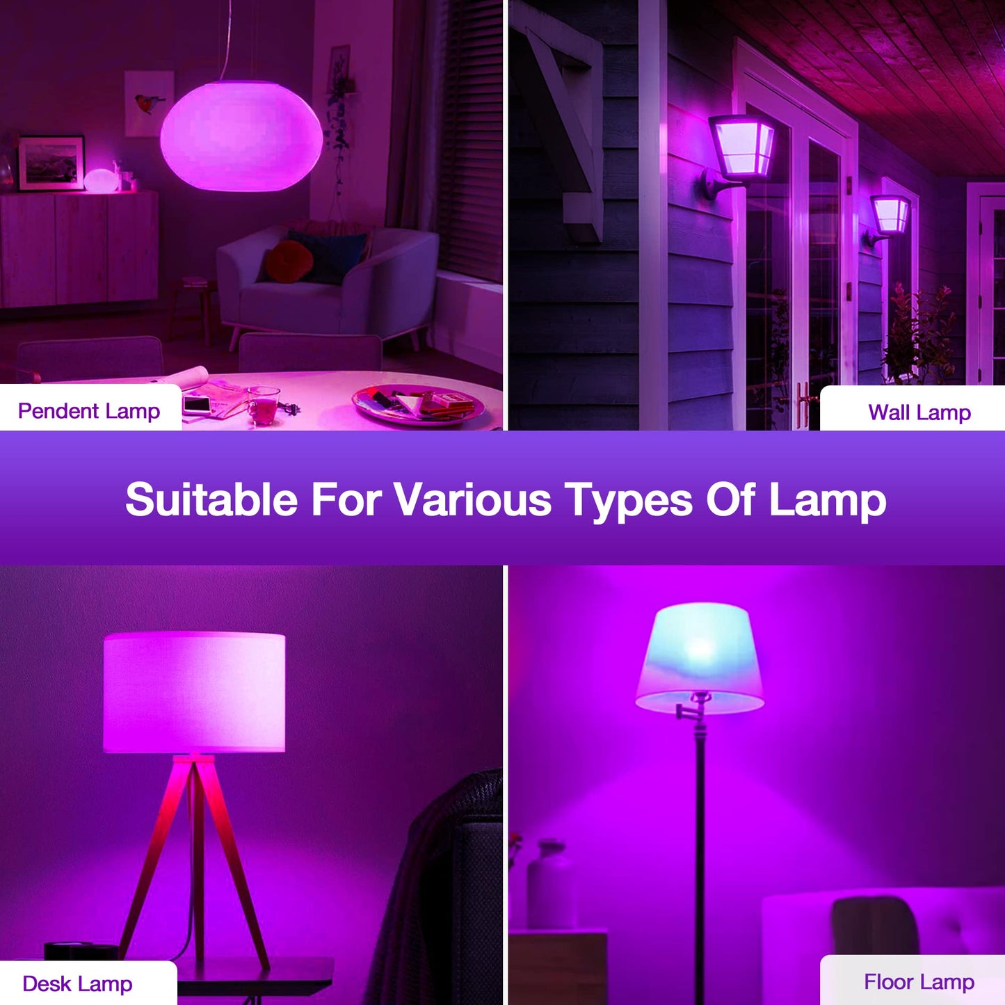 Purple Light Bulb  5W (40W Equivalent)  E26 Base A15 Led Purple Bulb  Party Decoration  Porch  Home Lighting  Holiday Lighting  Decorative Illumination  Non-Dimmable  2 Pack