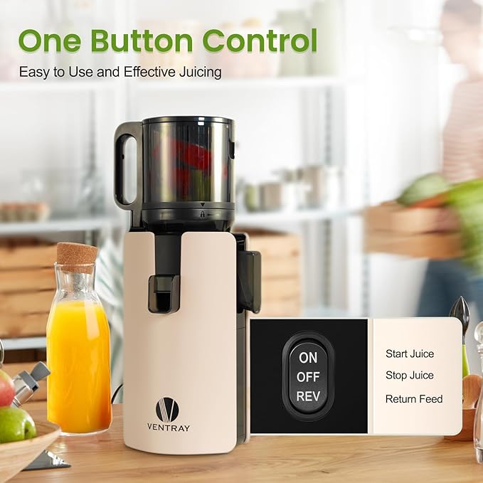 Ventray Cold Press Juicer, Juicer Machines with 4.7" Wide Feed Chute for Whole Vegetables & Fruits, Slow Masticating Juicer with High Juice Yield, Easy to Clean