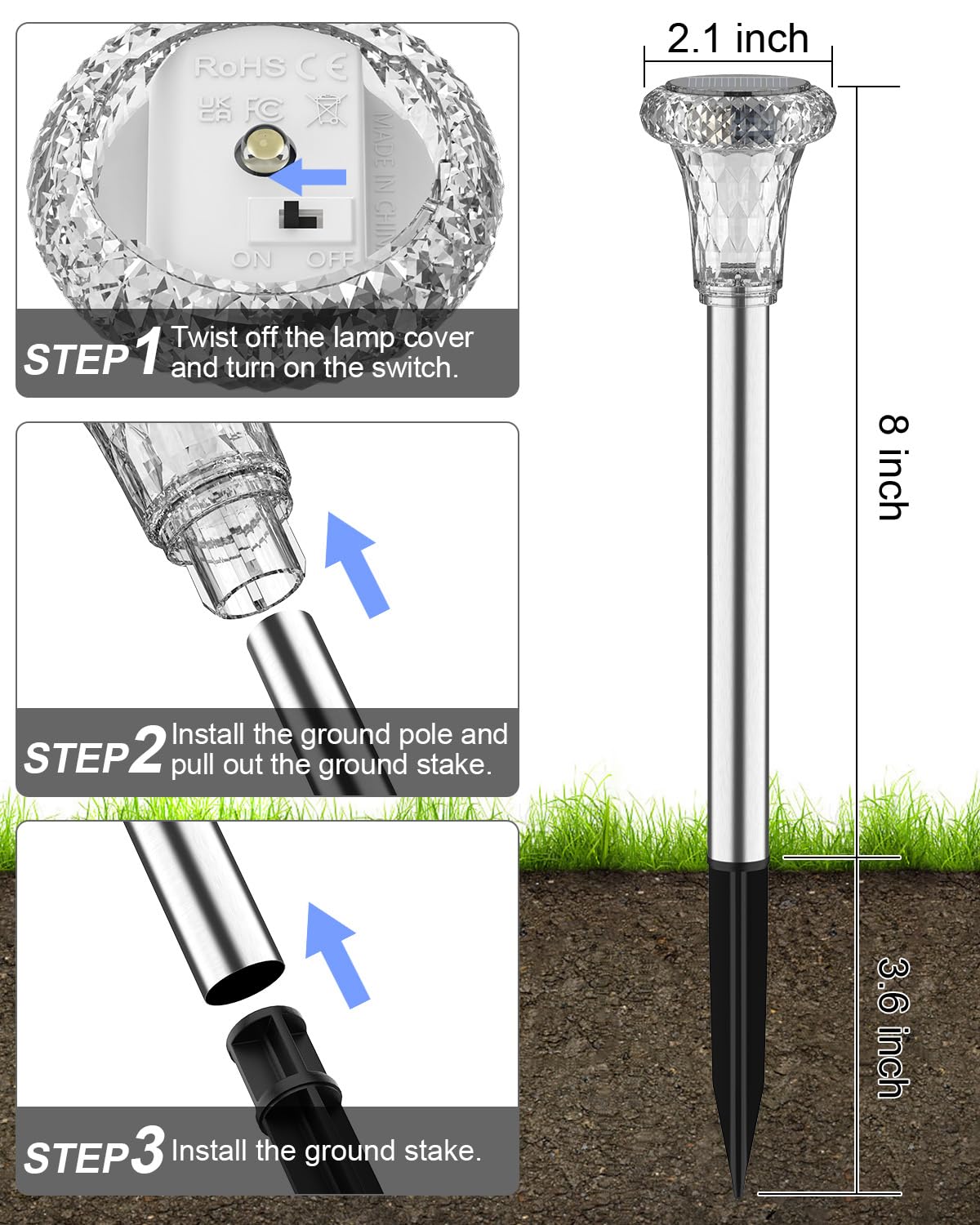 Mini Solar Pathway Lights Outdoor 18 Pack Waterproof Upgraded Bright Led Solar Garden Lights Stainless Steel Solar Powered Landscape Lighting Decor For Outside Yard Lawn Walkway Patio-Cool White