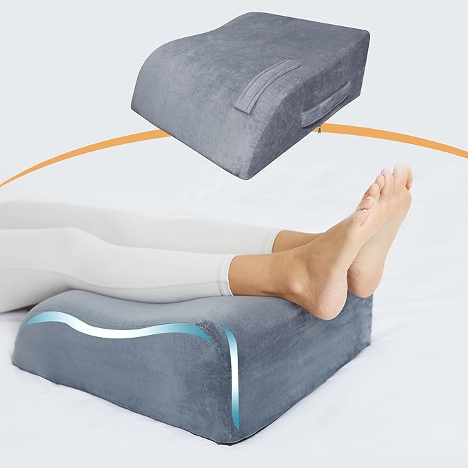 Leg Elevation Pillows, 8" Leg Pillows for Sleeping, Memory Foam Wedge Pillow for Swelling, Circulation, Pain Relief, Elevated Pillow for Post-Surgery, Back Support Pillows w/Washable Cover