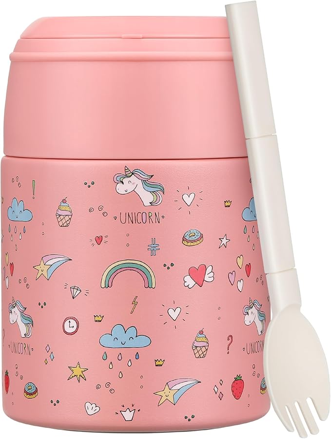 10oz Soup Thermo for Hot Food Kids Insulated Food Jar Container with Spoon Width Mouth Stainless Steel Leak Proof Thermo Lunch Box for School Travel