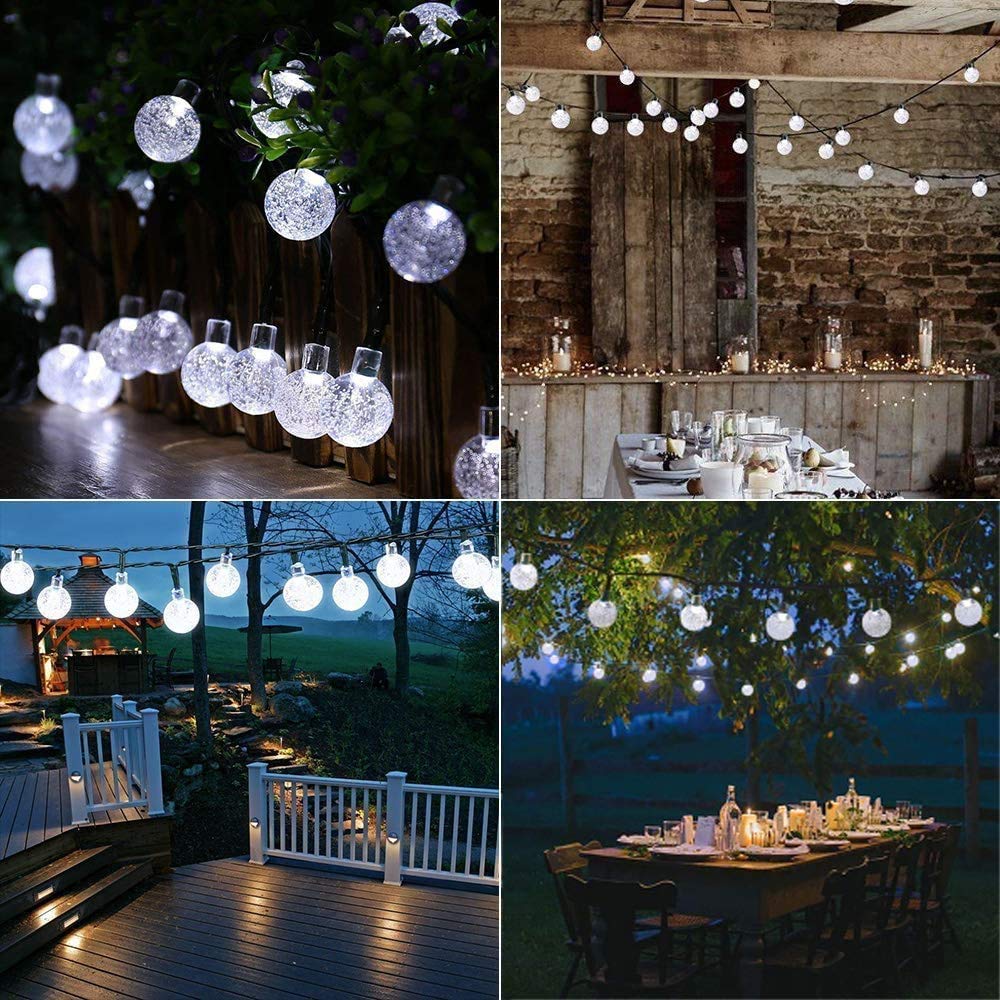 LYHOPE Solar String Lights, 71ft, 120 LEDs, Waterproof, 8 Modes, White, Outdoor Patio Garden Gazebo Decorations