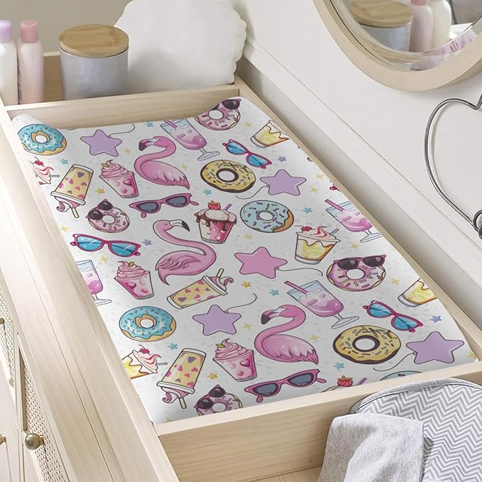 Boho Surfing Summer Beach Changing Pad Covers for Boy Girl 32''x16'' Coconut Tree Surfboard Bus Tropical Floral Leaves Wave Fitted Change Table Pad Mats Soft Cradle & Bassinet Sheets (Pink, one Size)