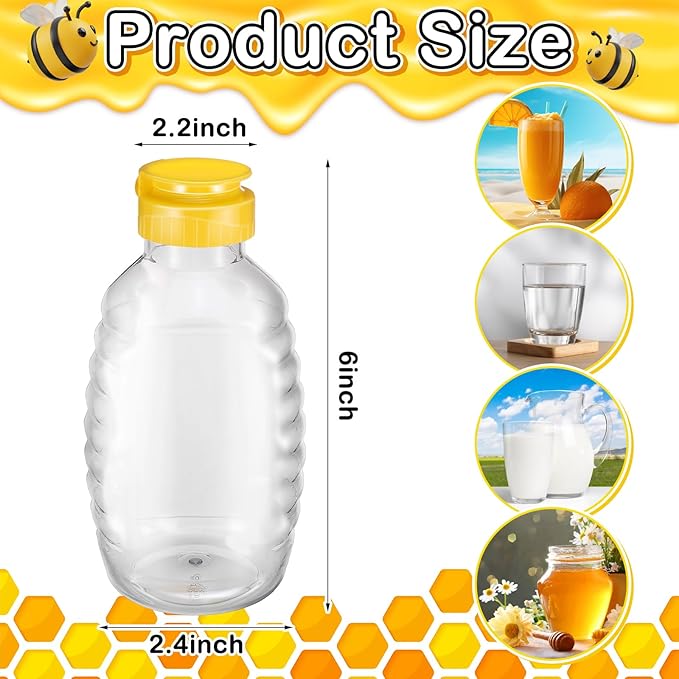 24 Pcs Clear Plastic Honey Bottles Plastic Skep Style Jar Honey Squeeze Bottle Empty Refillable Honey Dispenser with Flip Top Lids Leak Proof Honey Containers Holders for Storing and Dispensing(16 OZ)