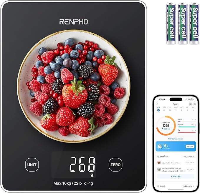 RENPHO Digital Kitchen Scale, Smart Food Weight Scale with Nutritional Calculator, Gram Scale for Weight Loss Cooking Baki...