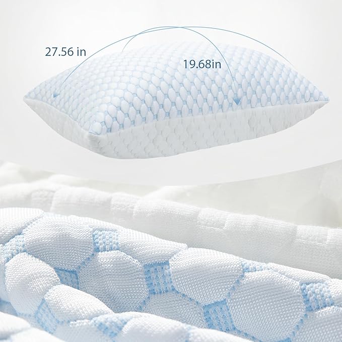 Side Sleeper Pillow Cooling Pillows for Hot Sleepers Support Adjustable Bed Pillow Queen Pillows with 2 Extra Fill Blue
