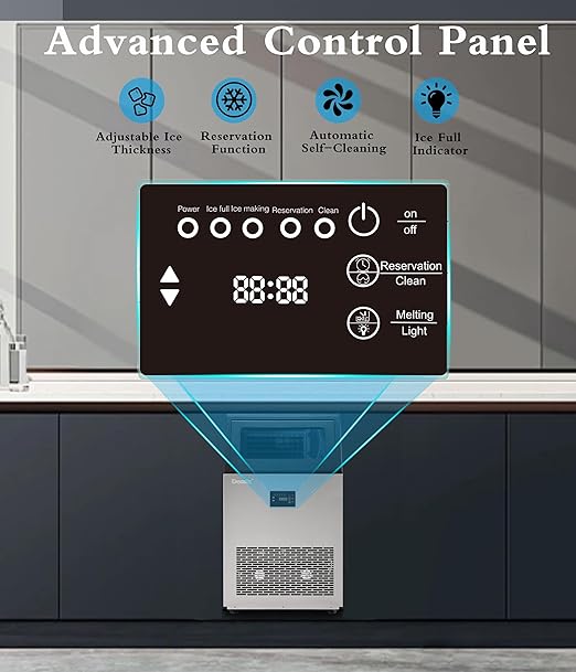 Commercial Ice Maker Machine, 130Lbs/24H with 40Lbs Large Capacity, 55Pcs Ready in 8-15Mins, Under Counter Stainless Steel Ice Machine for Home Party Bar, Self-Cleaning and Quite