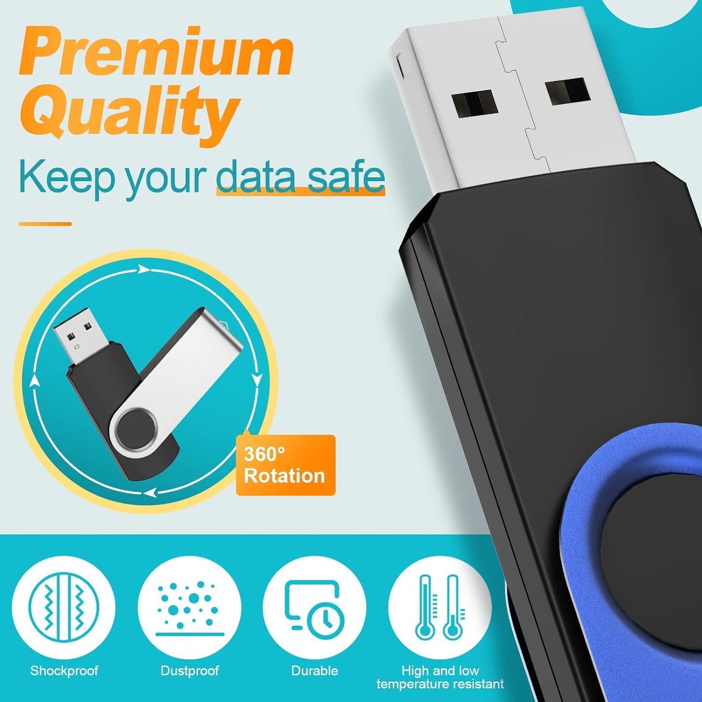 Kepmem 16Gb Usb Thumb Drive 5 Pack Flash Drives Bulk Usb 2.0 Pen Drive, Swivel Memory Stick 16 Gb Metal Jump Drives Multicoloure