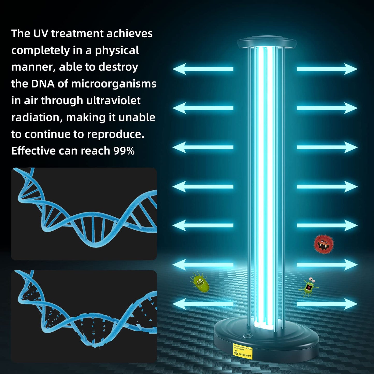 JTAPURE 100W UV Light with Ozone, 3-Gear Timer & Remote Control, Mold & Dust Mite Eliminator, Black, Model JTA-100WO