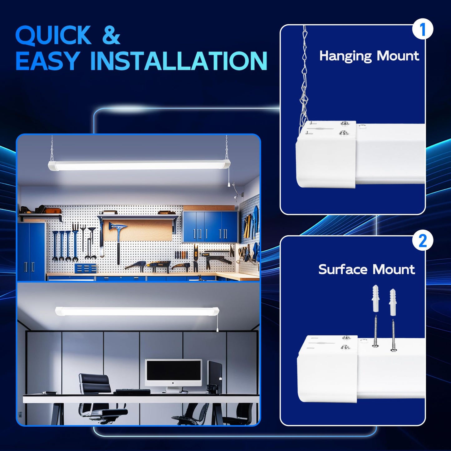 Hykolity 4Ft 70W Led Shop Light Linkable  8000Lm(300W Equivalent)  5000K Utility Shop Lights For Garages  Workshops  Basements  Hanging Or Flushmount  With Power Cord And Pull Chain  Etl White  2 Pack