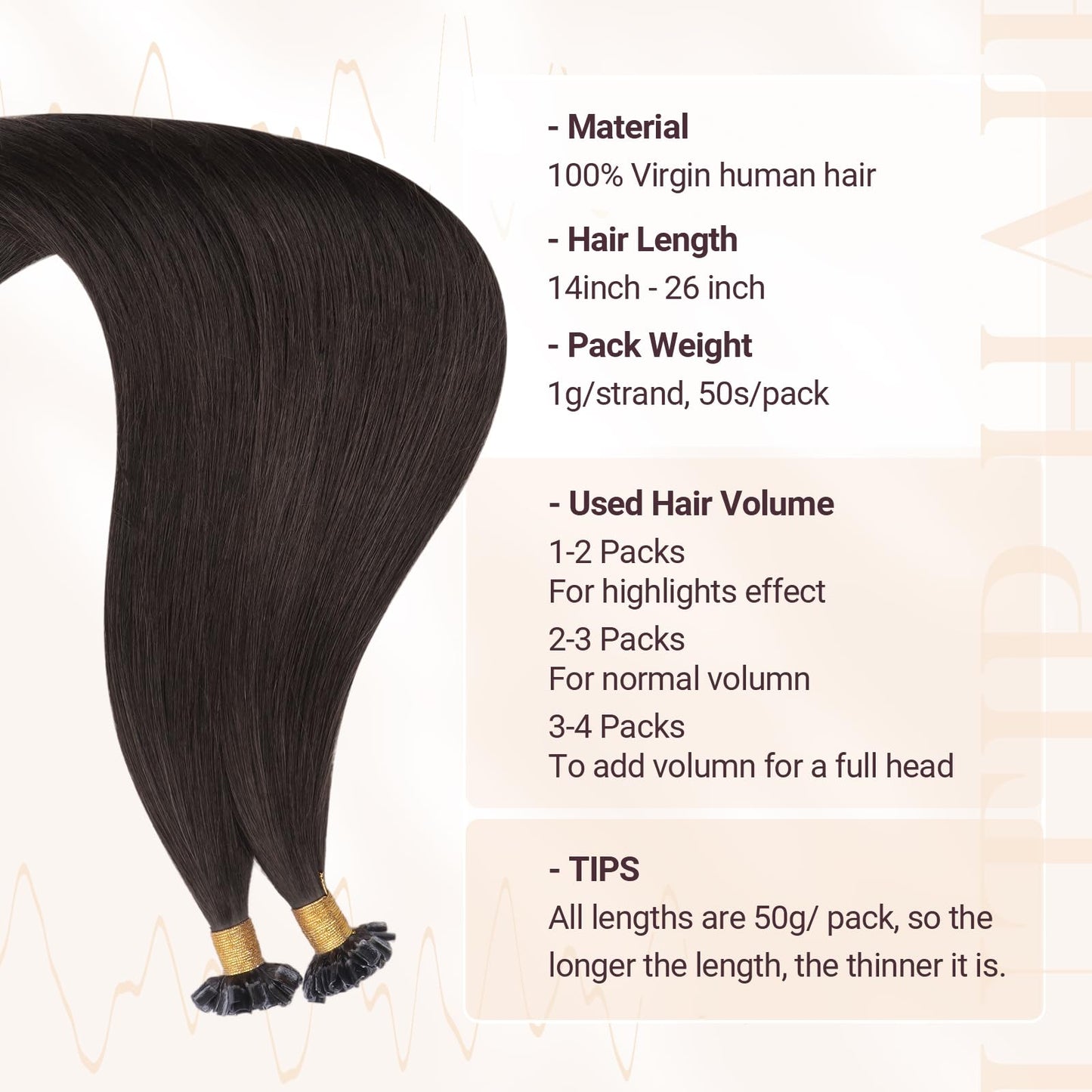MAXITA U Tip Hair Extensions Human Hair, Dark Brown Hair Extensions Real Human Hair, 50g/50 Strands/Pack, 18 In Virgin Human Hai