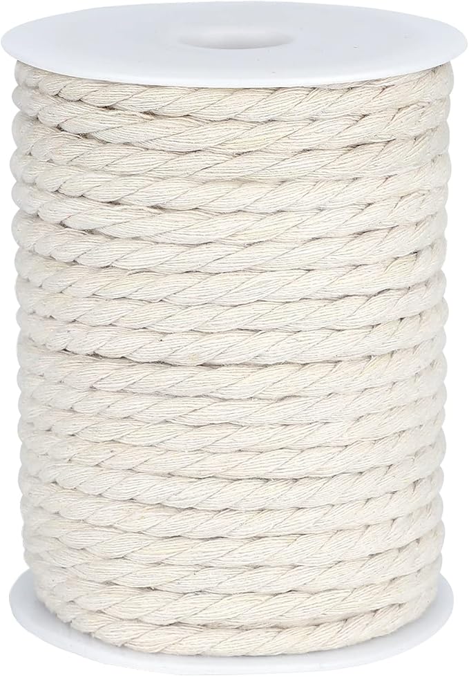 joycraft Macrame Cord, Off White Cotton Rope, 6mm x 32 Yard Natural White Cotton Macrame Rope, 3 Strand Twisted Cotton Str...