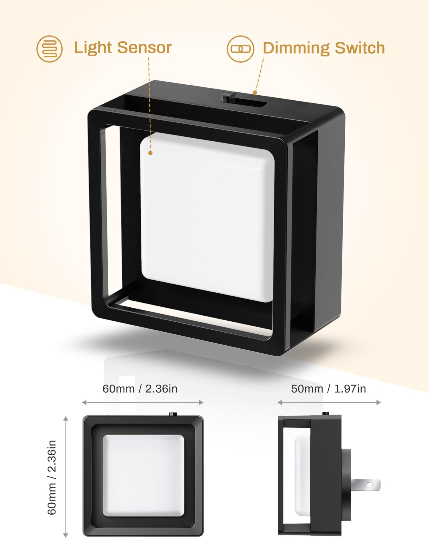 DORESshop Night Light 2 Pack, 3000K LED with Adjustable Brightness, Soft White-Silver Cover, Automatic Light Sensor for Home Use