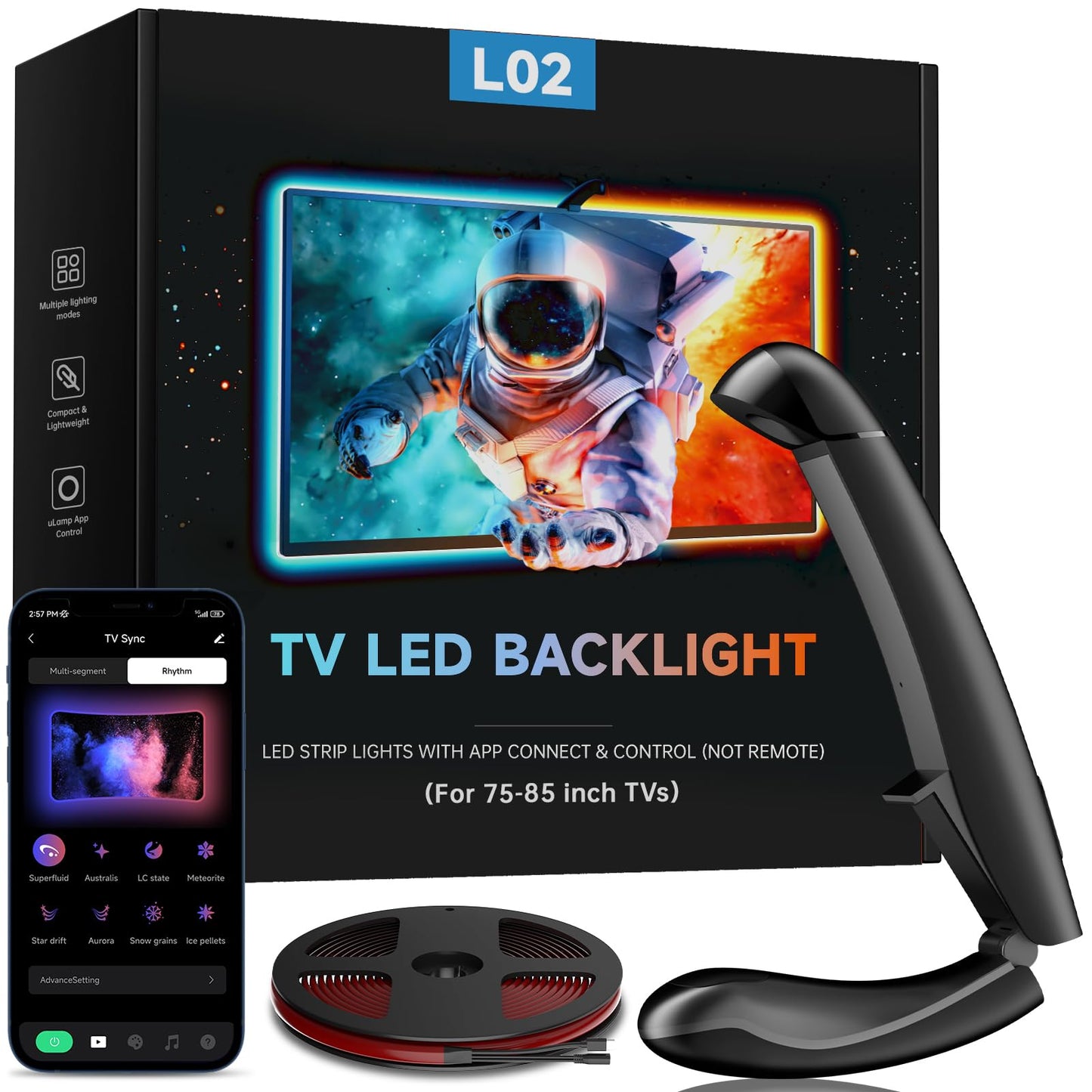 Qtu Tv Lights That Change With Tv  18Ft Led Lights For 75-85 Inch Tvs & Pc Monitors  Smart App Control Tv Backlight Sync To Screen  Usb-C Powered Rgb Led Strip Lighting