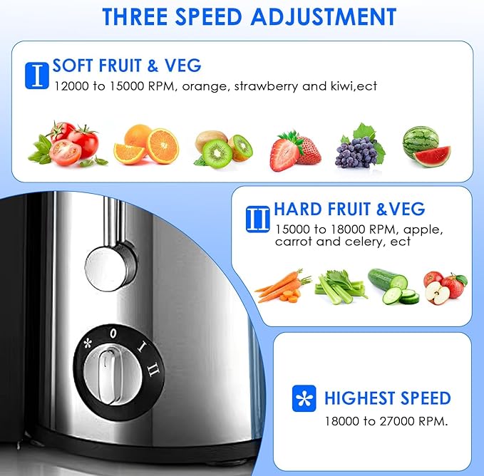 Juicer Machines, 1000W Centrifugal Juice Extractor with Larger 3.2" Feed Chute, 3-Speed Setting, Easy to Clean, Upgraded Stainless Steel Juicer Extractor for Fruits & Vegetables,BPA-Free