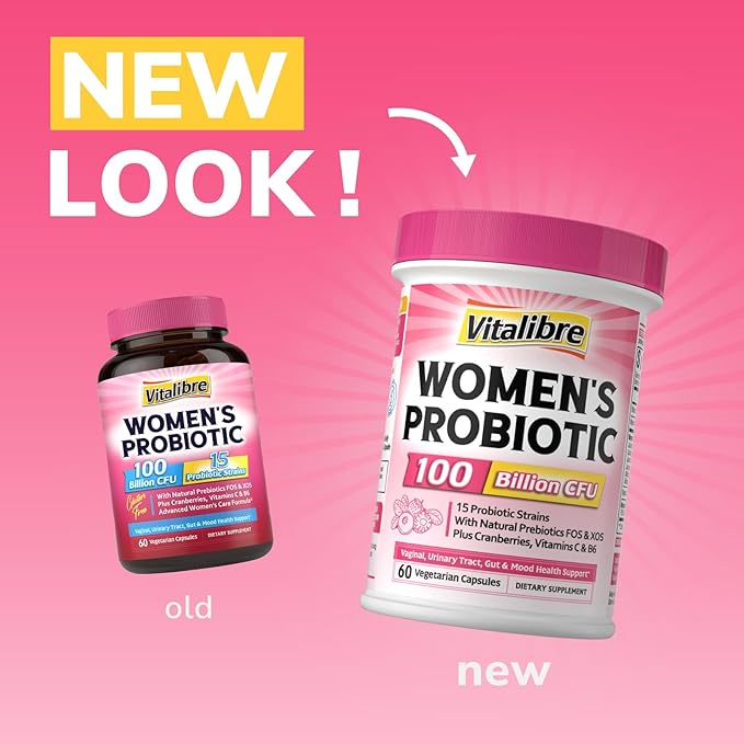 Women's Probiotics 100 Billion CFU, 15 Strains, w/Prebiotic, Cranberry, Vitamin B6 & VC, Gut, Vaginal & Mood Health, Shelf Stable, 60 Vegan Caps
