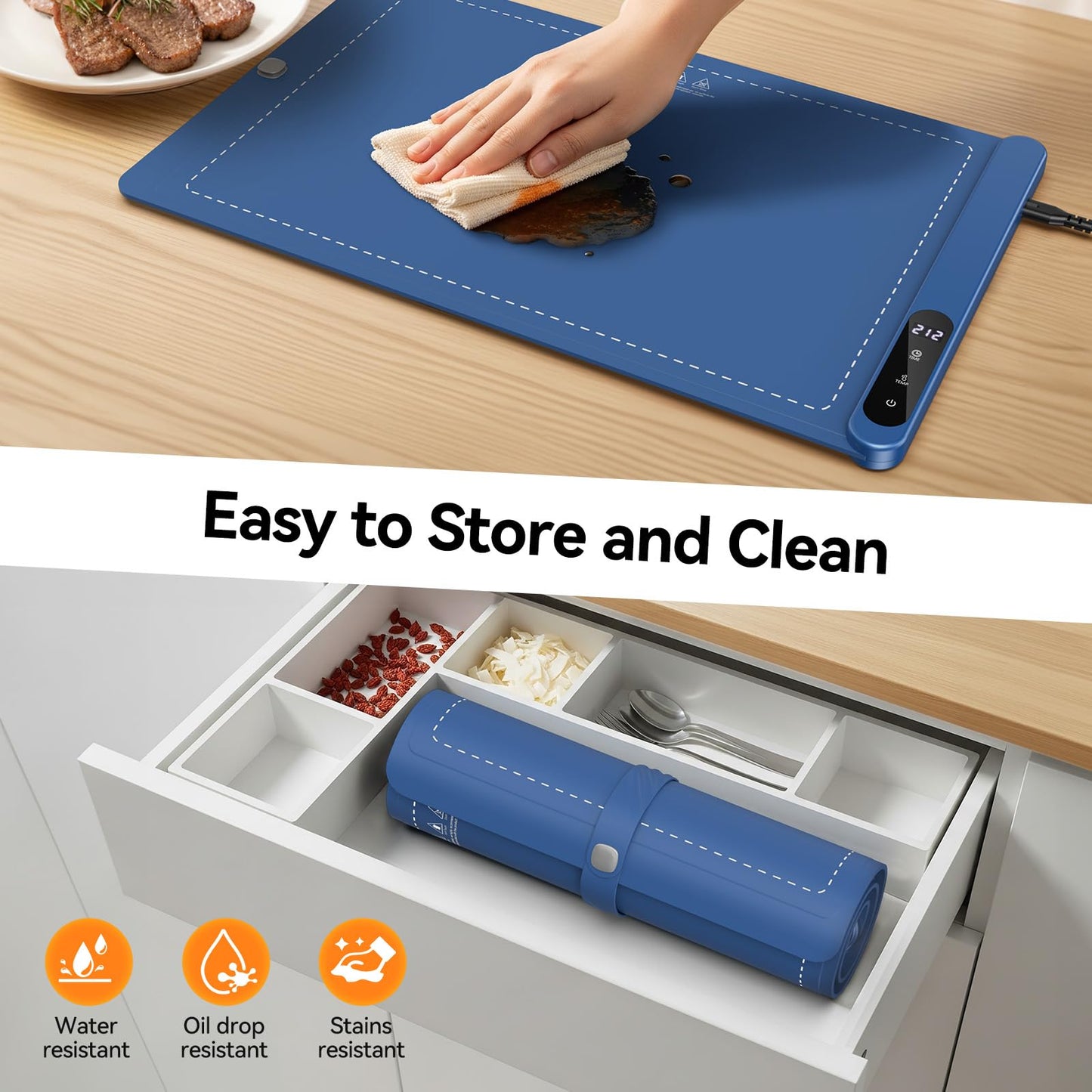 Warming Mat for Food - Rapid Full Surface Food Warming Mat, 6 Temp Settings, 6 H Timer Electric Warming Tray, Rollable Portable Warming Mat, Ideal for Parties, Buffets, Gatherings, 24x14 inch