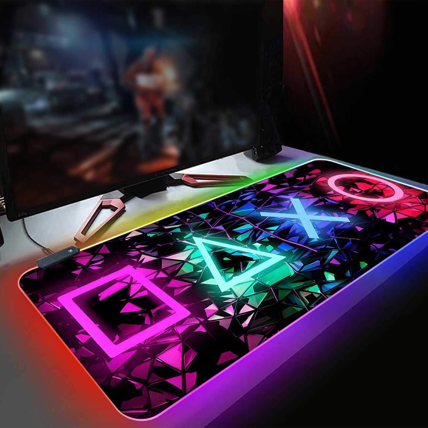 Sbarklo XL RGB Gaming Mouse Pad with 14 Light Modes - Light Up Gamer Mouse Pad,31.5 x 11.8in Non-Slip 4 Keys Style Led Large Gamer Mousepad, Black Long Glowing Gaming Accessories for Desk, Waterproof