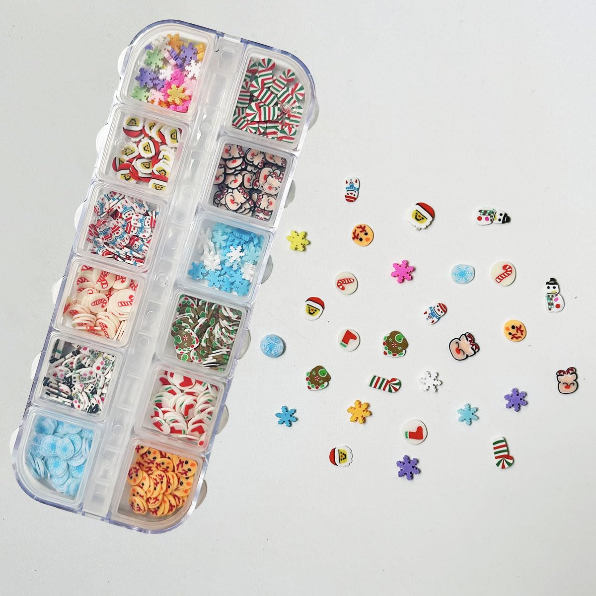 2 Boxes Christmas Nail Art Slices, 3D Xmas Polymer Clay Mini Slices Snowflake Santa Claus Candy Can Resin Making Flakes Charms C