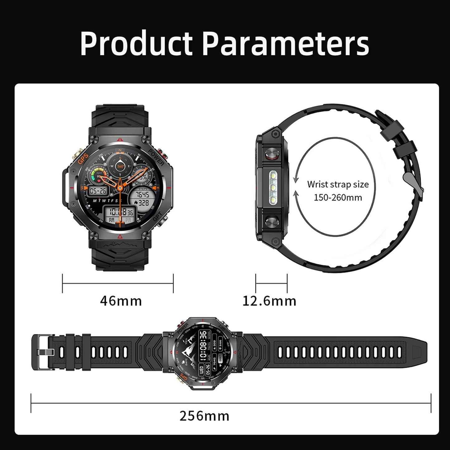 ZLKJ SW8(Black) 1.39" Stylish Smartwatch for Men, Bluetooth Calling, AI Voice Assistant, 107 Sport Modes, 3ATM Waterproof, Fashionable Design, Compatible with Android/iOS