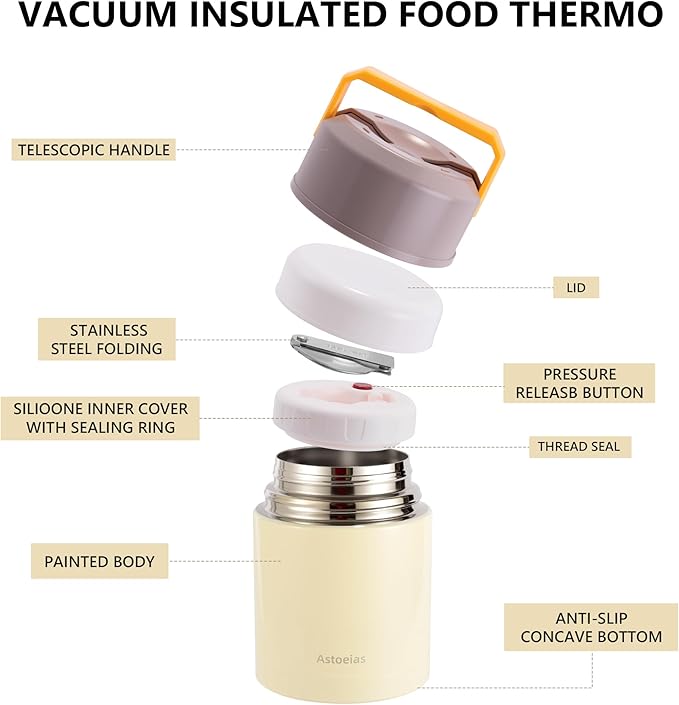 Insulated Thermo Soup Jar for Kids & Adults, 27 oz Stainless Steel Thermal Food Container with Spoon, Triple Layer Insulation (Gray)