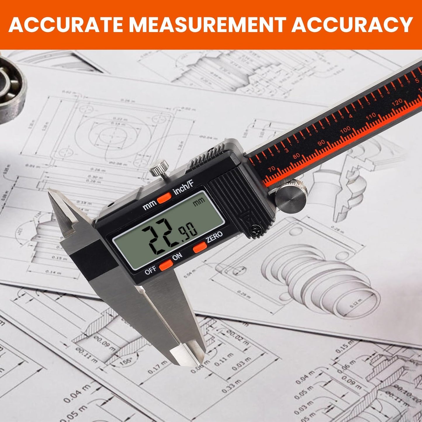 HARDELL Digital Caliper, 0-8 Inch Caliper Measuring Tool with Large LCD Screen, Auto-Off, Inch/Fractions/MM Conversion, Electronic Stainless Steel Micrometer for DIY/Household/3D Printing