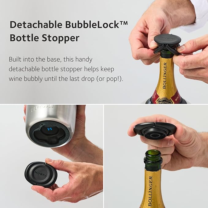 Huski Champagne Chiller | NEW | Award-Winning Iceless Design with Detachable Bottle Stopper | Keeps Wine Cold up to 6 Hours | Fits most 750ml Champagne, Prosecco & Sparkling Wine Bottles (Powder Pink)