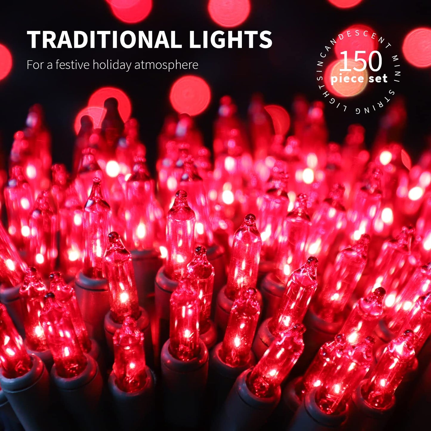 JUSTPRO Christmas String Lights, 150 Count, Waterproof, Red, 9.72m, UL Certified, Mini Decorative Lights for Home and Garden