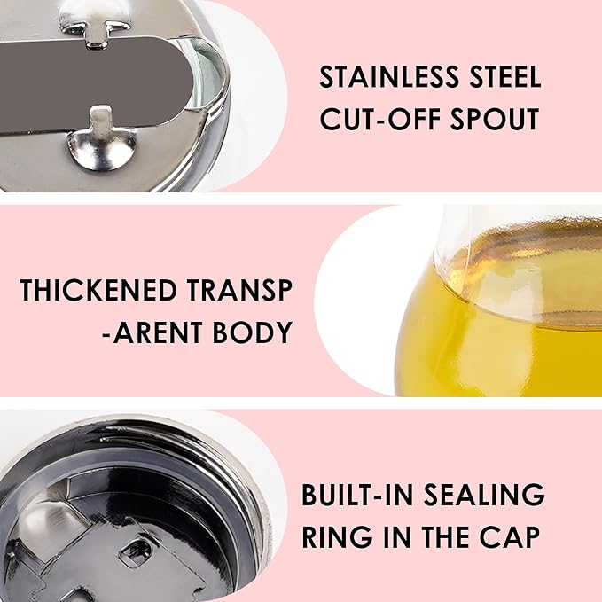 6.76 Oz Syrup Dispenser, Oil Dispenser Bottle with Non-Slip Handle, Reusable Syrup Bottle for Kitchen, No-Drip Pourers for Maple Syrup, Honey, Sirop (Transparent)