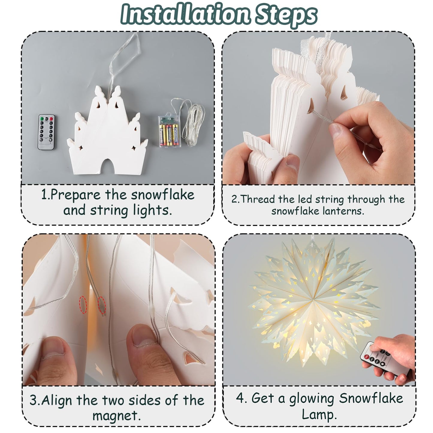 Christmas Snowflake Paper Lanterns  2 Pcs Christmas Paper Star Lanterns With Led Lights Large White Hanging Decorations For Xmas Tree New Year Winter Frozen Weddings Birthday Holiday Party Decor
