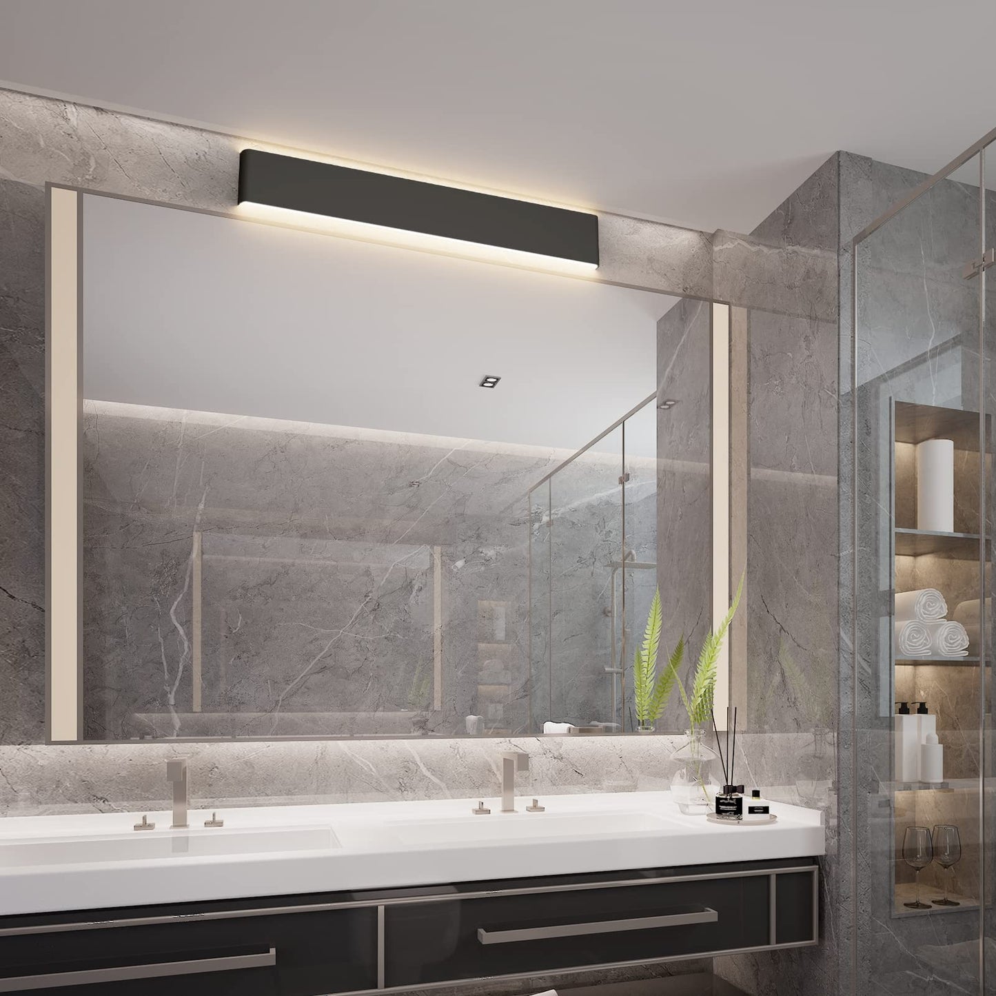 Ralbay Modern Black Vanity Light Fixture LED Bathroom Wall Light 39.3 Inch Warm White 3000K Aluminum Model 086291023331