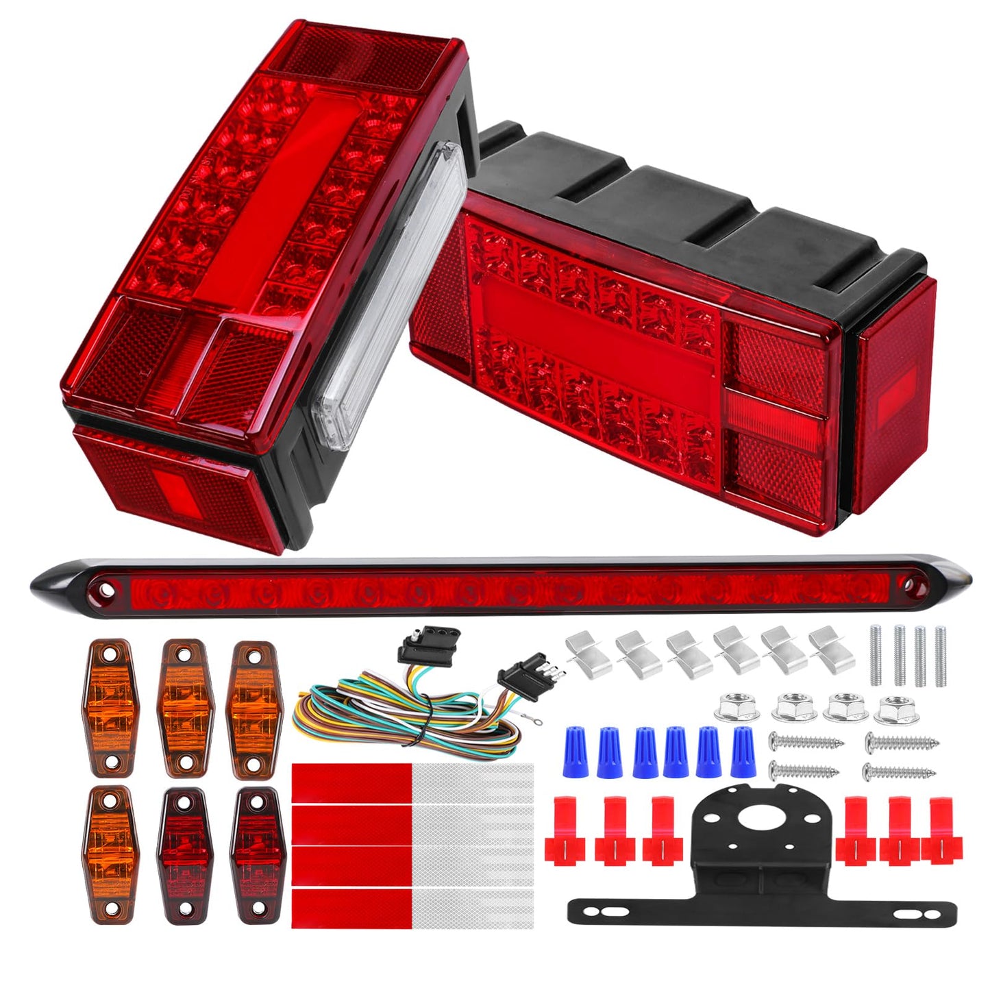 EXERAUO Boat Trailer Lights LED Kit, IP68 Submersible, 8 Inch, Red & Amber, Model HDD-T06, Includes Wiring Harness