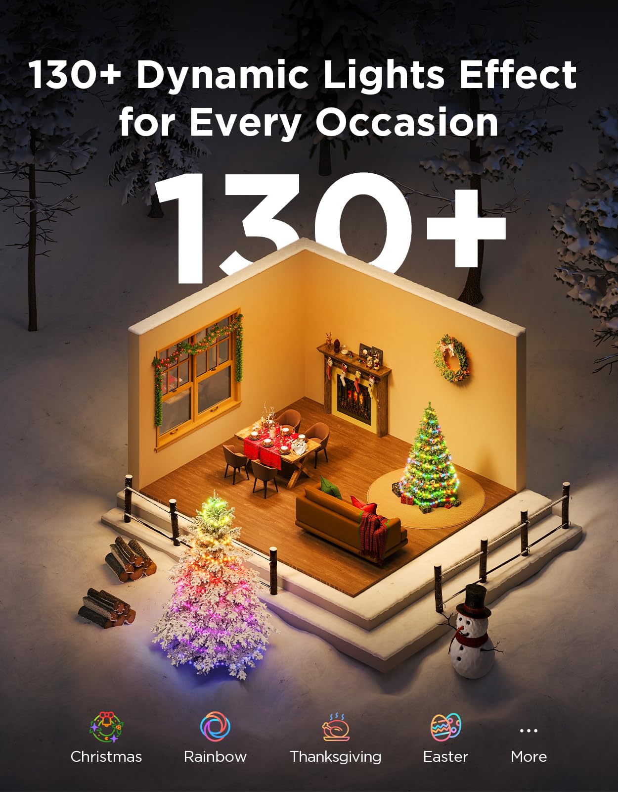 Govee Rgbwic 164Ft Christmas String Lights, 500 Leds, Smart App Control, Green Wire, Indoor/Outdoor Holiday Decor, Model H70C7