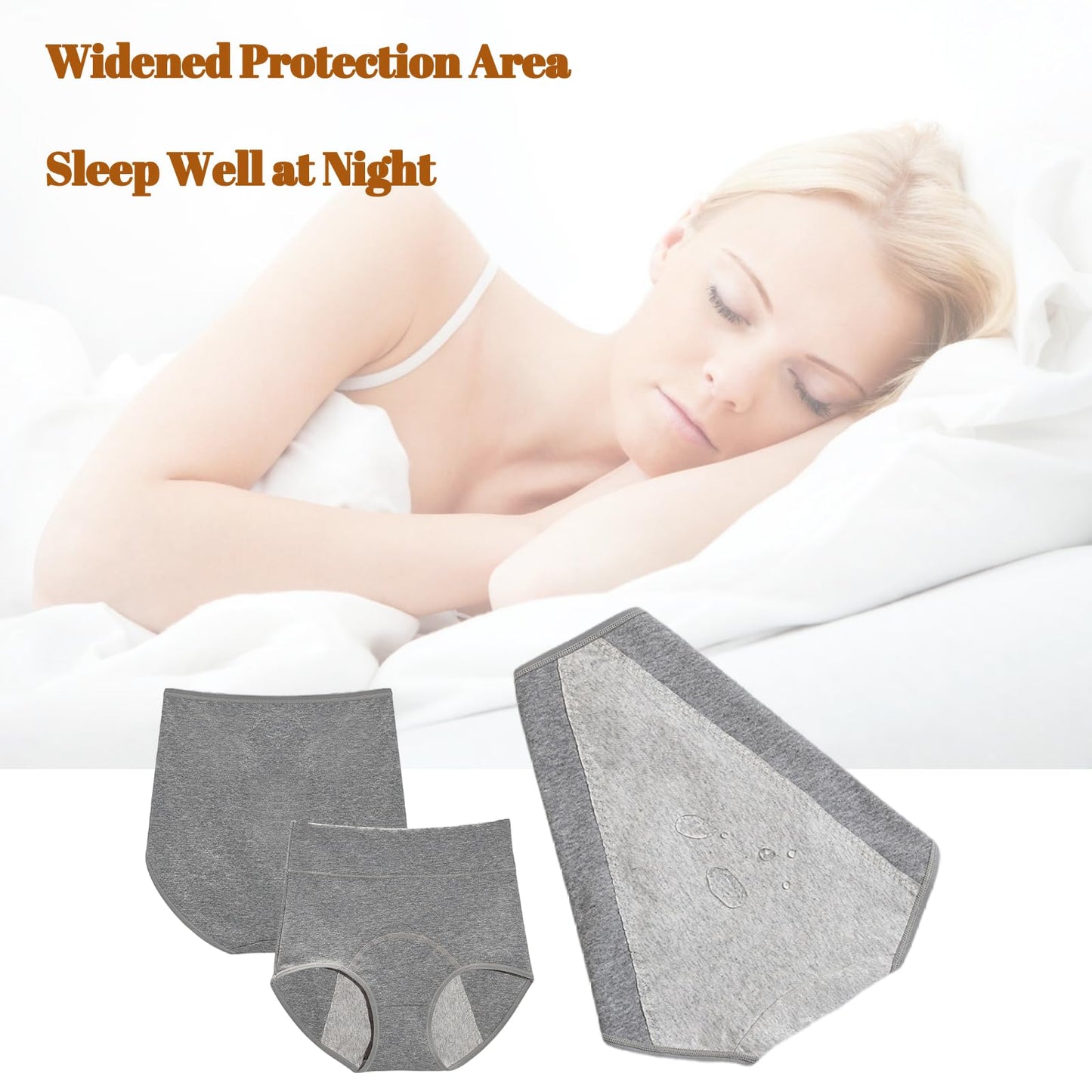 3 Pack Women's Incontinence Underwear Washable, Double Elastic High Waist Adult Incontinence Protective Briefs, Reusable for Light Bladder Leakage(L-Waist: 24.4''~38.6'')