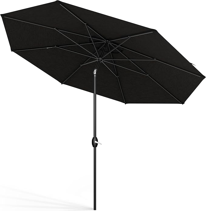 Midtown Umbrellas Sunbrella Umbrella 9 Feet Outdoor Umbrella With Spectrum Carbon Acrylic Fabric - Auto-Tilt Aluminum Frame Patio Umbrella For Backyard, Deck, Garden, Pool - Black Pole