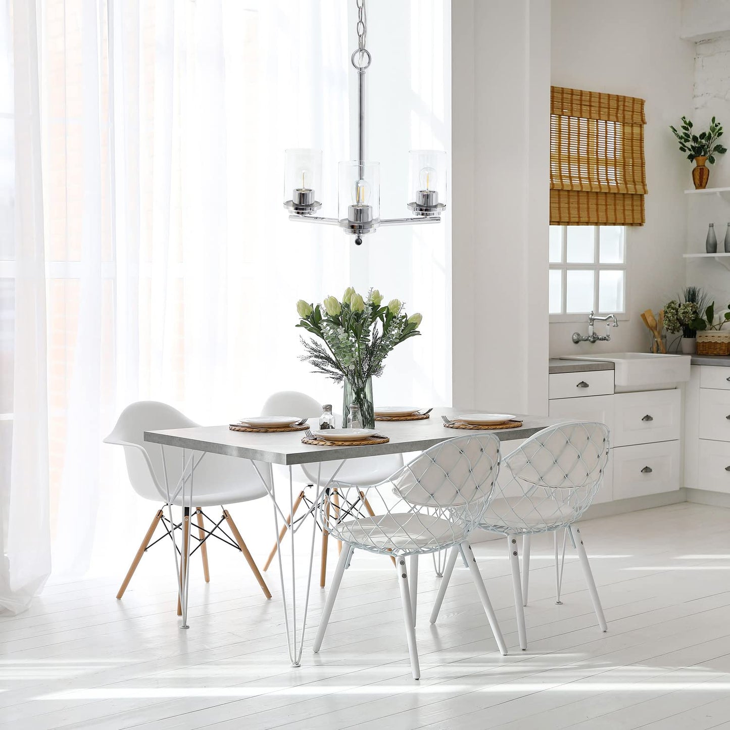 Elegant Designs PT1018-CHR 15in 3-Light Pendant Chandelier, Chrome, Glass, Modern Industrial for Kitchen, Foyer, Living Room