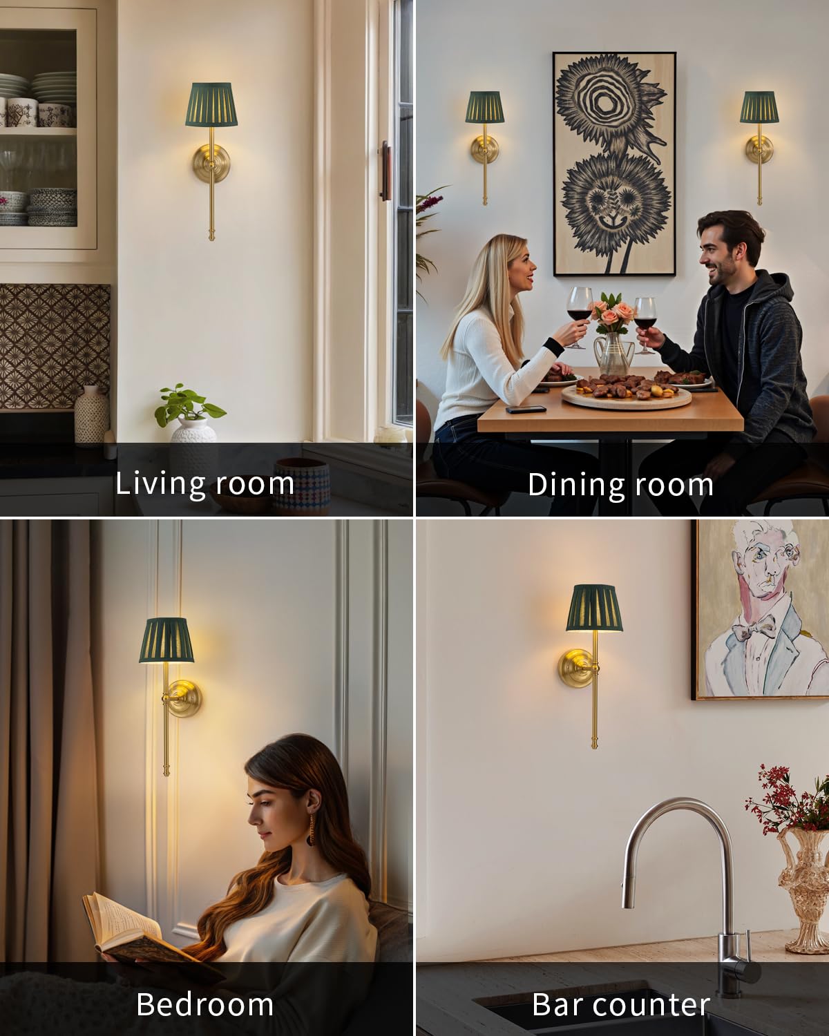 Kdg Cordless Wall Sconces Set Of 2  Small Wireless 5200Mah Rechargeable Battery Fabric Led Wall Lamps  Portables Lightings For Wall discomfort-reducingting  Living Room  Bedroom  Hallway  Gifts  Night Light (Green)