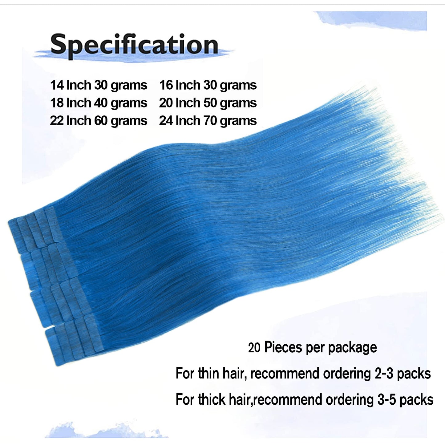 Aison Tape in Hair Extensions 22 Inch Human Hair #Blue 20 Pcs Silky Straight