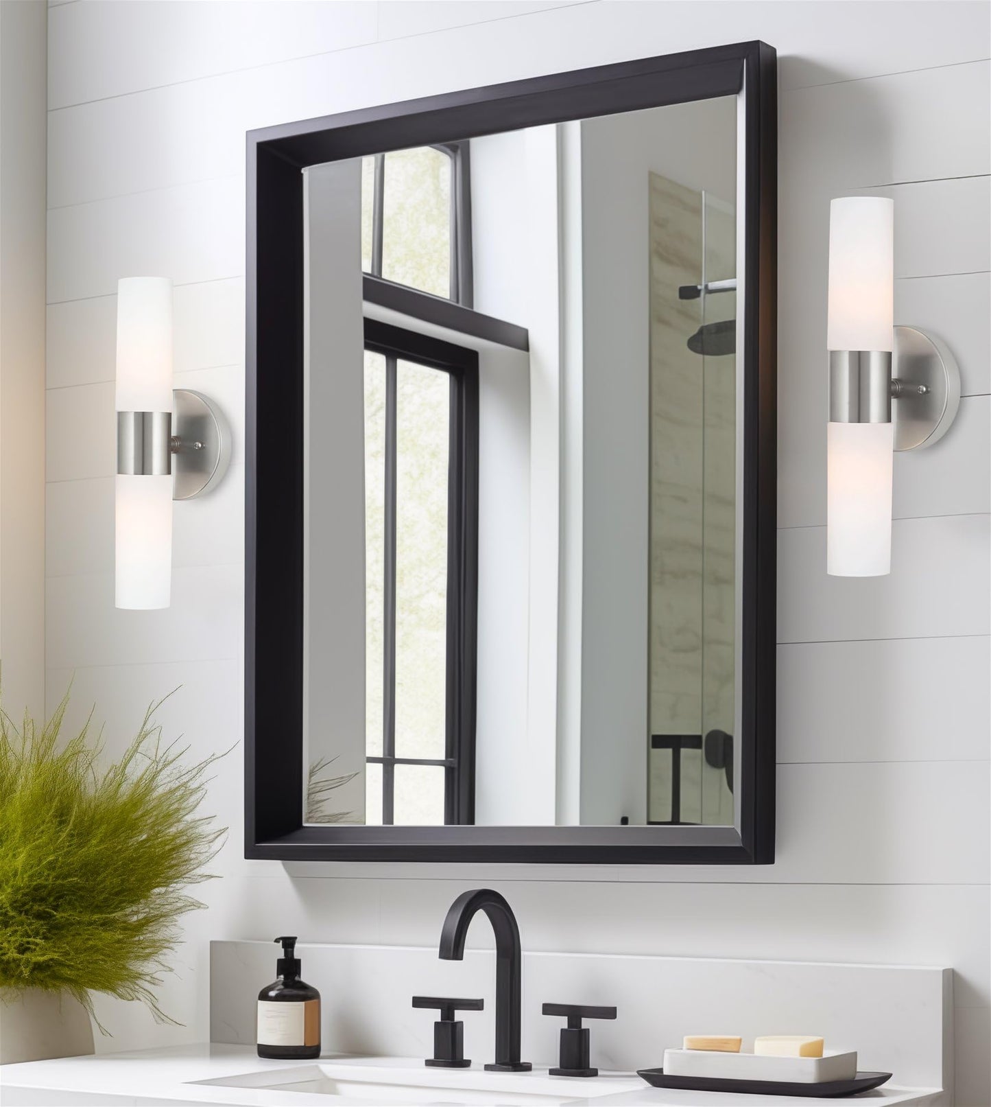 Kira Home Duo 14in Modern Wall Sconce, Frosted Glass Shades, Brushed Nickel Finish, Model RV-W131-14-BN