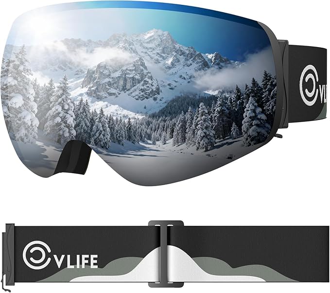 CVLIFE Ski Goggles OTG, Snow/Snowboard Goggles for Men, Women & Youth - Magnetic Lens, Frameless, 100% UV400 Protection