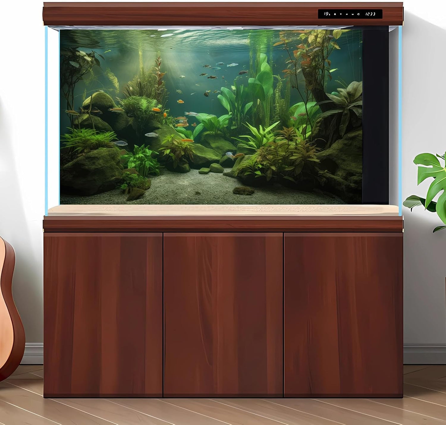Under The Sea Aquarium Background Underwater Aquatic Plants Fish Tank Background Tropical Fish Rock with Moss Terrarium Background Undersea Green Grass with Sunbeams Terrarium Background 30x12in